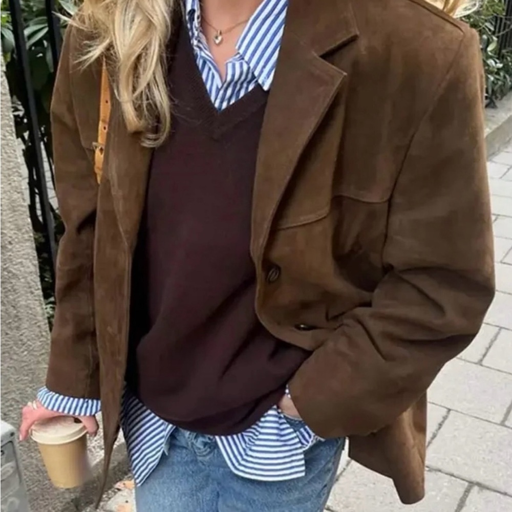 Classy Vintage Classiques Envier Suede Leather Jacket Chocolate Brown
